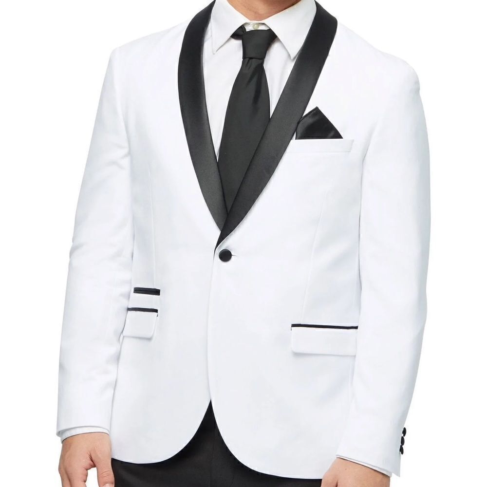 Rowan White 1-Button Shawl Tuxedo black neck collar weeding blazer jacket Sz-40R
